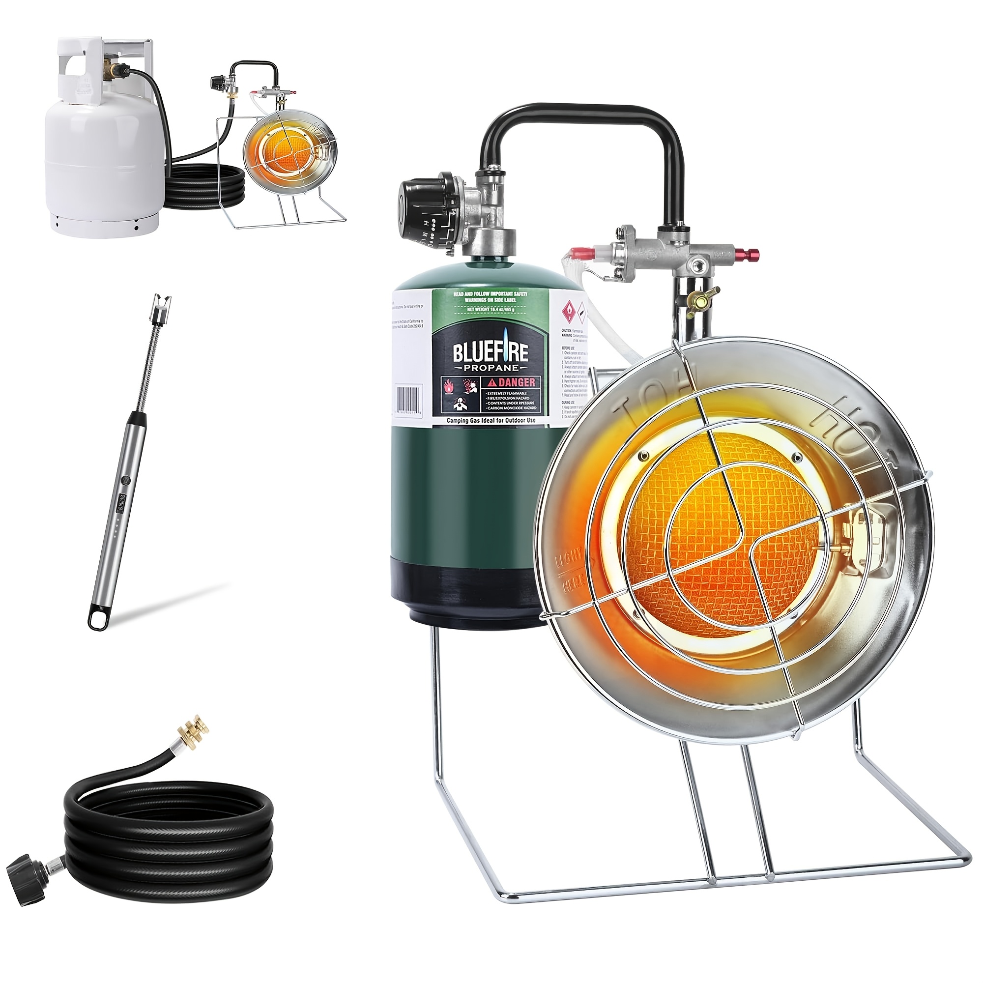 TEMU 15, 000 But Multi-use Portable Propane Heater/cooker, Outdoor Gas Heater With 8ft Hose Tip-over Protection Propane Heater For Garage, Patio,