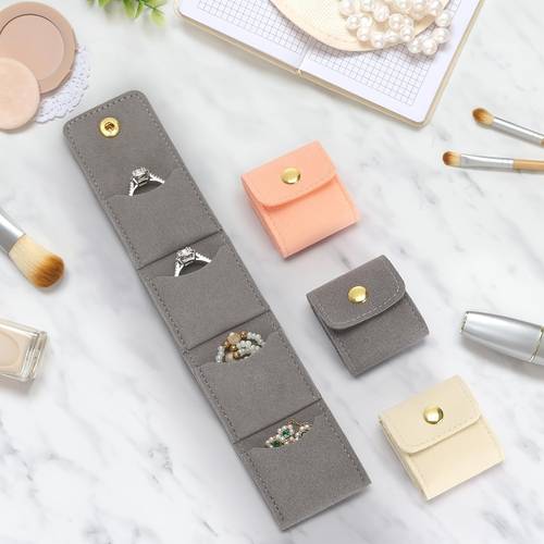 3pcs mini bolsas de almacenamiento de joyas de viaje, material de fieltro, estuche organizador de joyas plegable para gimnasio con botón a presión, bolsa pequeña de rollo multicompartimento para anillos, aretes y collares