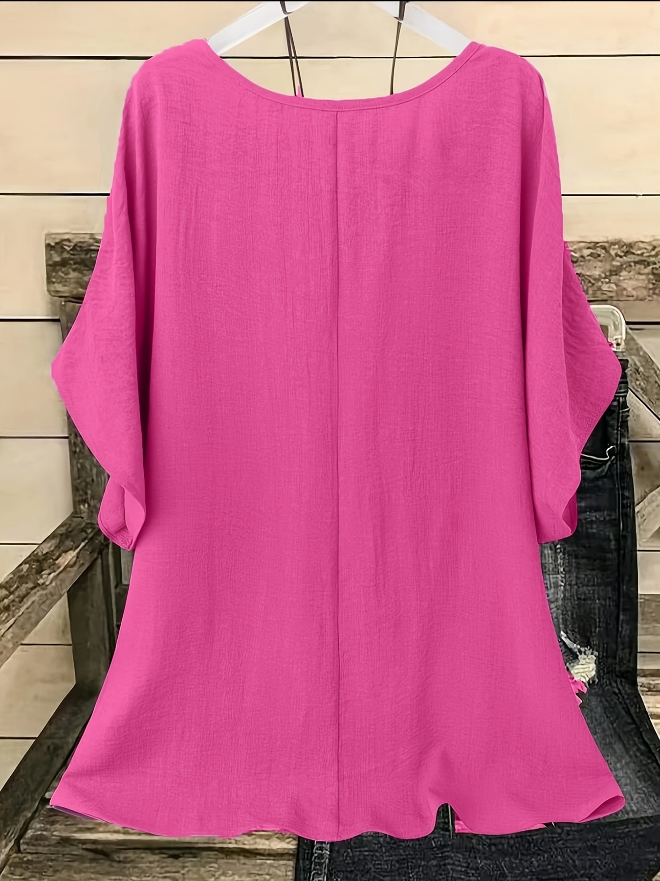 New Plus-Size Women'S Casual Vacation Solid Color Batwing Sleeve Shirt Top