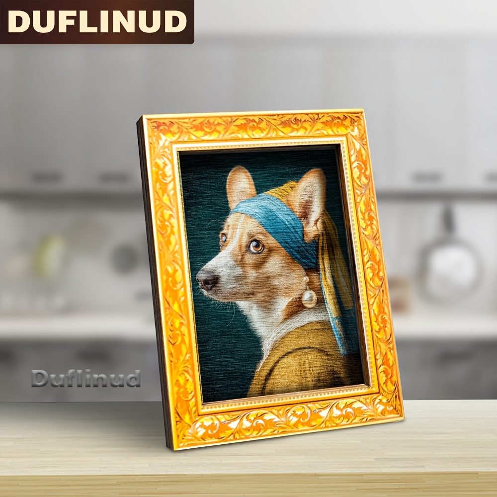 TEMU 1pc Elegant Corgi Fridge Magnet, Style Wooden Mini Decorative Painting, Dog Wearing Pearl Earrings, Fun Wooden Fridge Sticker, Artistic Kitchen