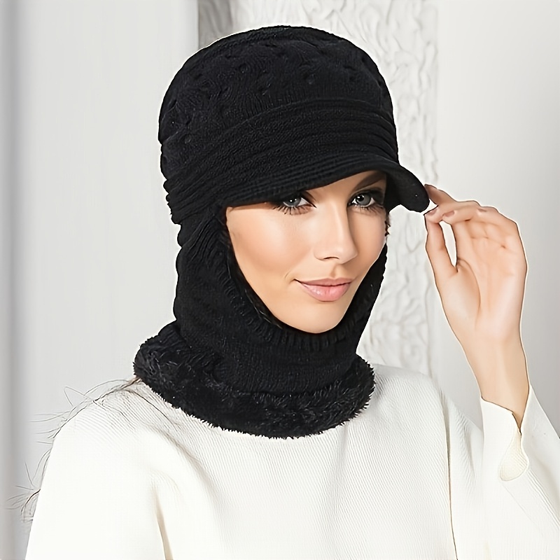 Gorro Y Bufanda De Invierno Para Mujer - Punto Grueso Acrílico, Forro Polar, Bola De Pelo, Para Deportes Outdoor