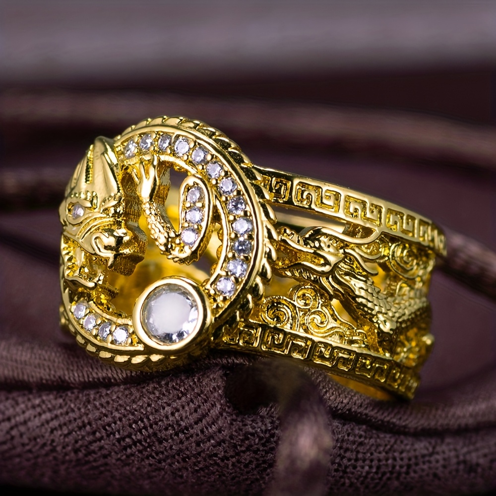 Chinese Style Auspicious Dragon Inlaid Zircon Men's Ring