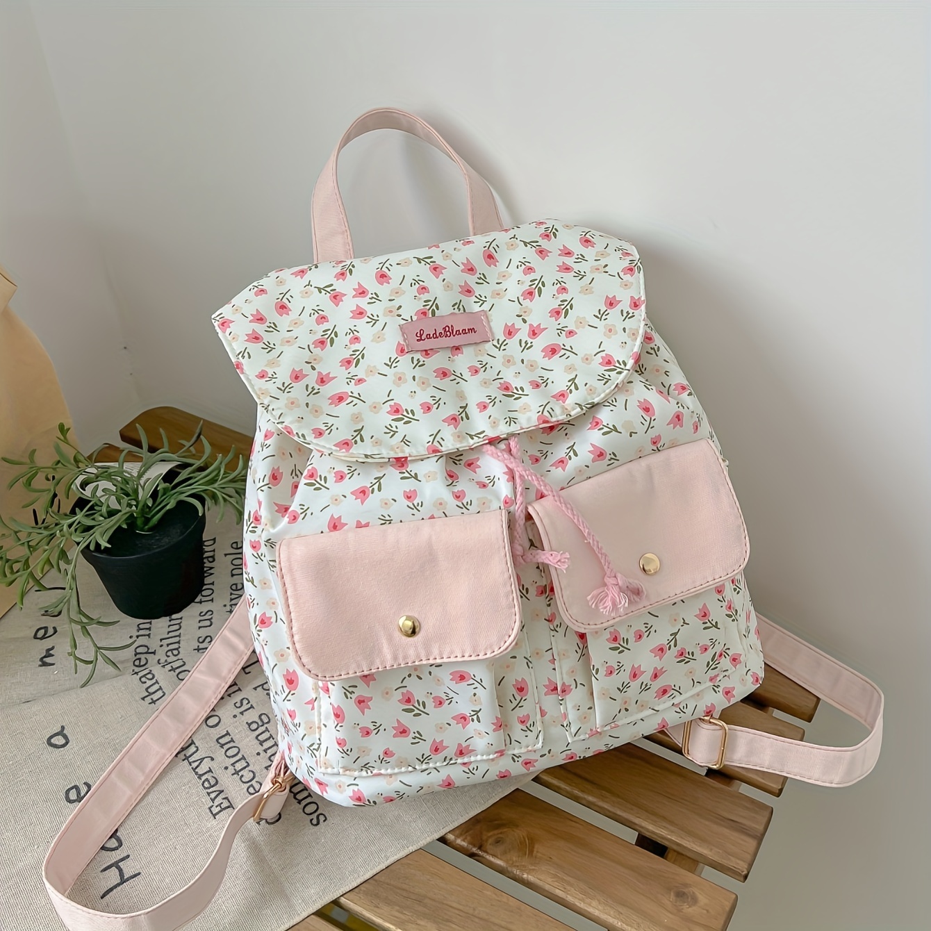 E-shop Damen Koreanischer Stil Großraum-Schulrucksack für College & Reisen – Verstellbare Träger, Reißverschluss, IC-Panel, Stoff-Buchtasche