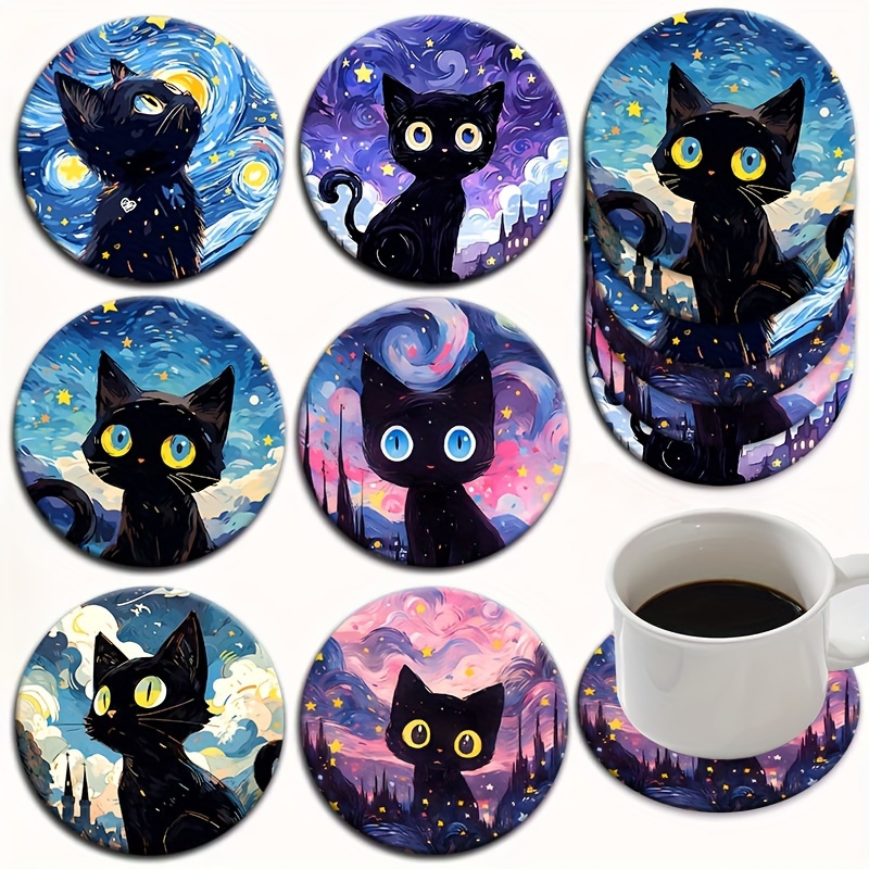 

6-piece Cat Wooden Coaster Set: Landscape Animal Design, Suitable For Drinks, Tea, And Coffee, Perfect For Home And Restaurant Decoration, Essential For Festive Gifts