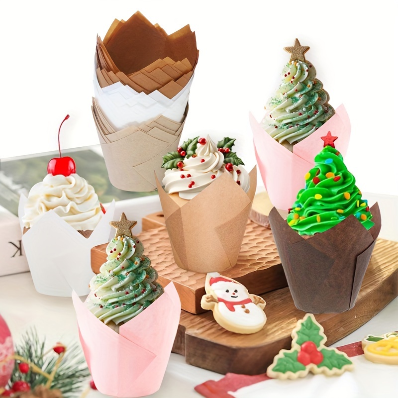 

50pcs Christmas Baking Cups, Cupcake Liners, Oven Safe, Tulip Style Muffin Cases For Holiday Desserts And Treats