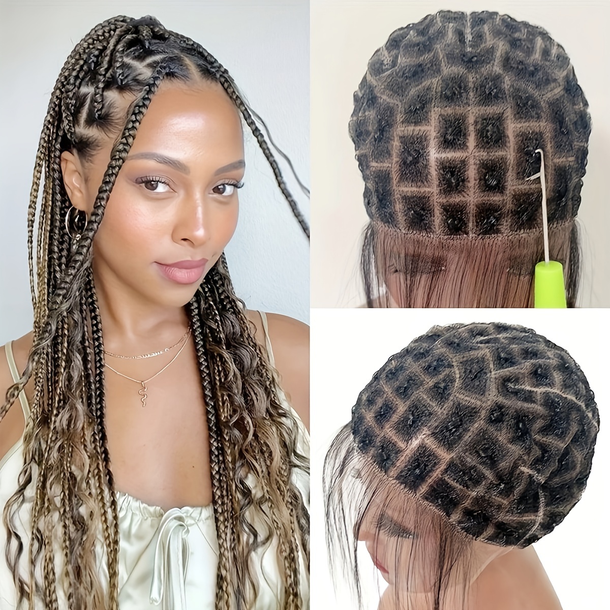 

Women's Full Lace Wig Cap For Crochet Braids - 120 Sections Double Lace, Embroidery Design, Pre-made Square Pattern, Easy To Handle, With Baby Hair For Diy Crochet Wigs