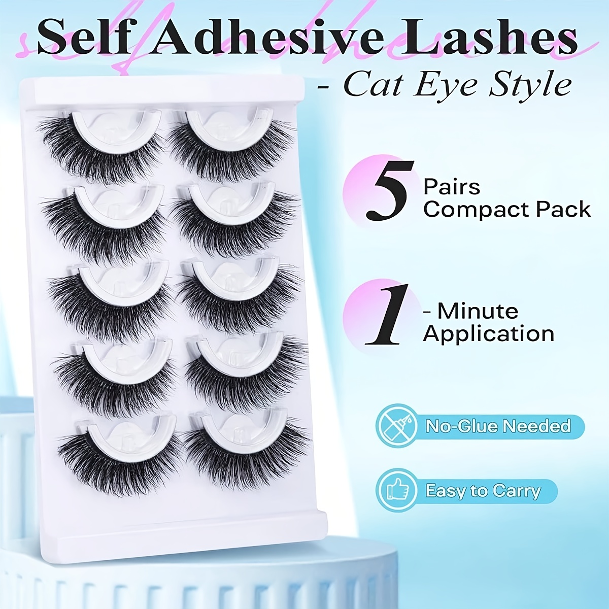 5-pair (5pcs Per Pair) Self-adhesive False Eyelash Strips - Press- Suitable For Beginners, Reusable C- Volume With Tape, Anime/-eye/ Styles, Suitable For Daily Wear & Themed Events