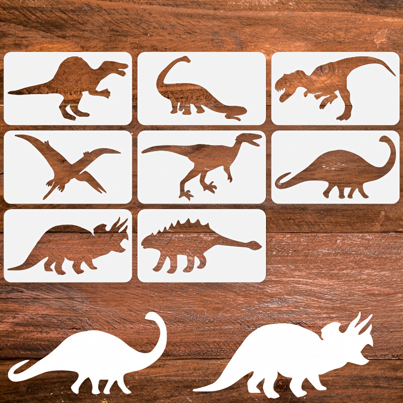 

Reusable Dinosaur Stencils Set Of 8 - Washable Plastic Drawing Templates For Arts And Crafts, Diy Projects - Design For Walls, Wood, Fabric, Glass - 7x4 Inches