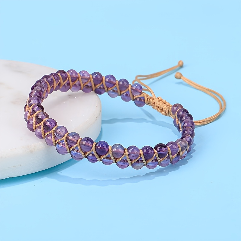 Artisan Crafted Boho Amethyst Bracelet, Double Strand