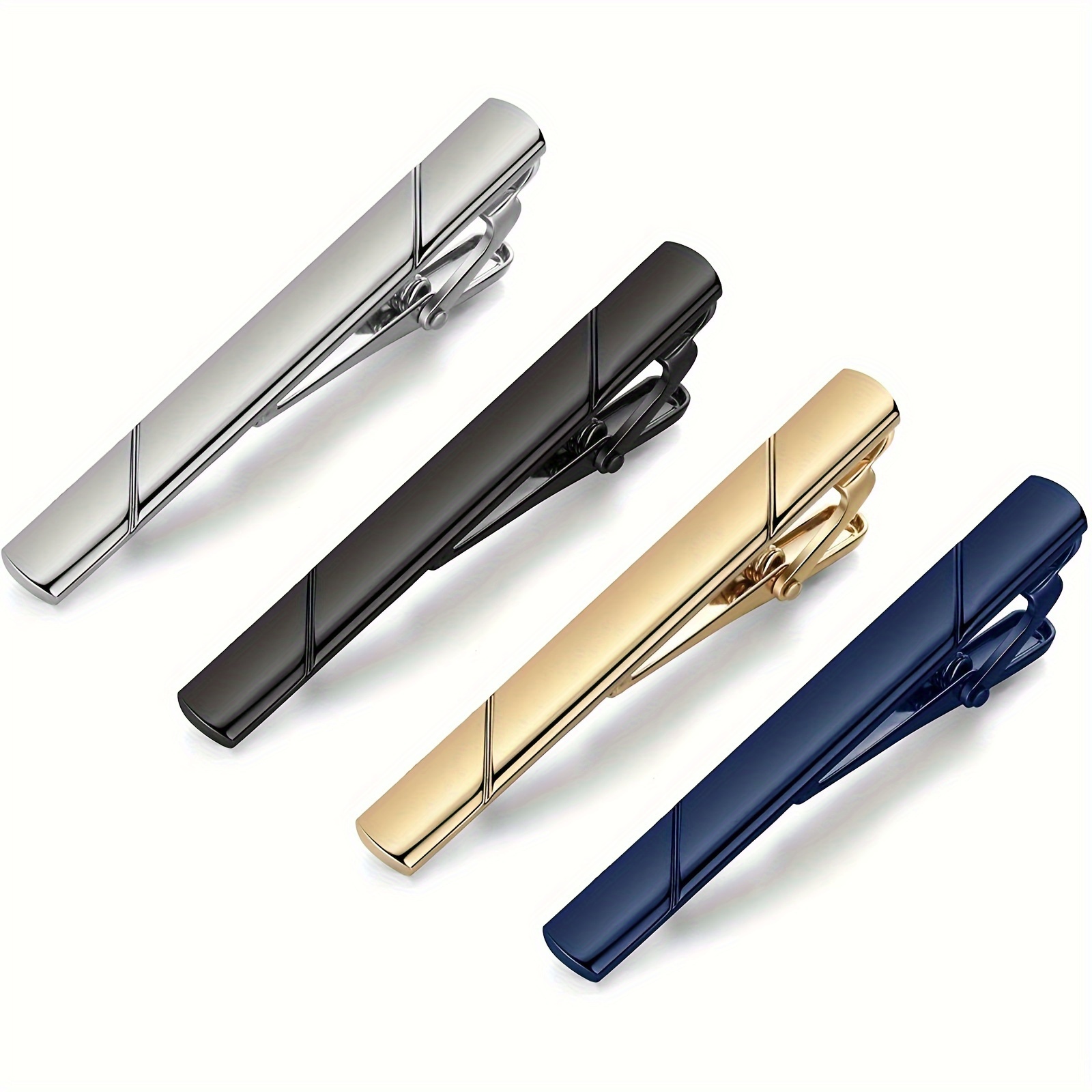 

Tie Clips For Men, Black Golden Blue Silvery Tie Bar Set For Regular Ties, Luxury Box Gift Ideas