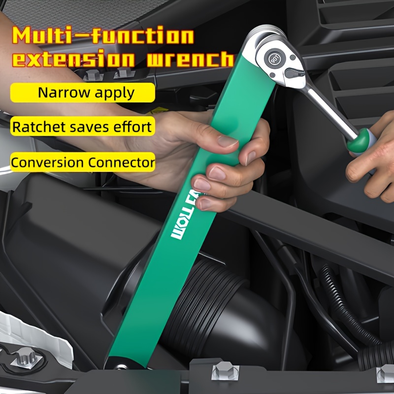 

Wollfan Multi-functional Extension Wrench, 39cm/15.35inch, Ratchet Conversion, Narrow Extension, Quick Release Socket, Universal Tool For Car Maintenance, Material