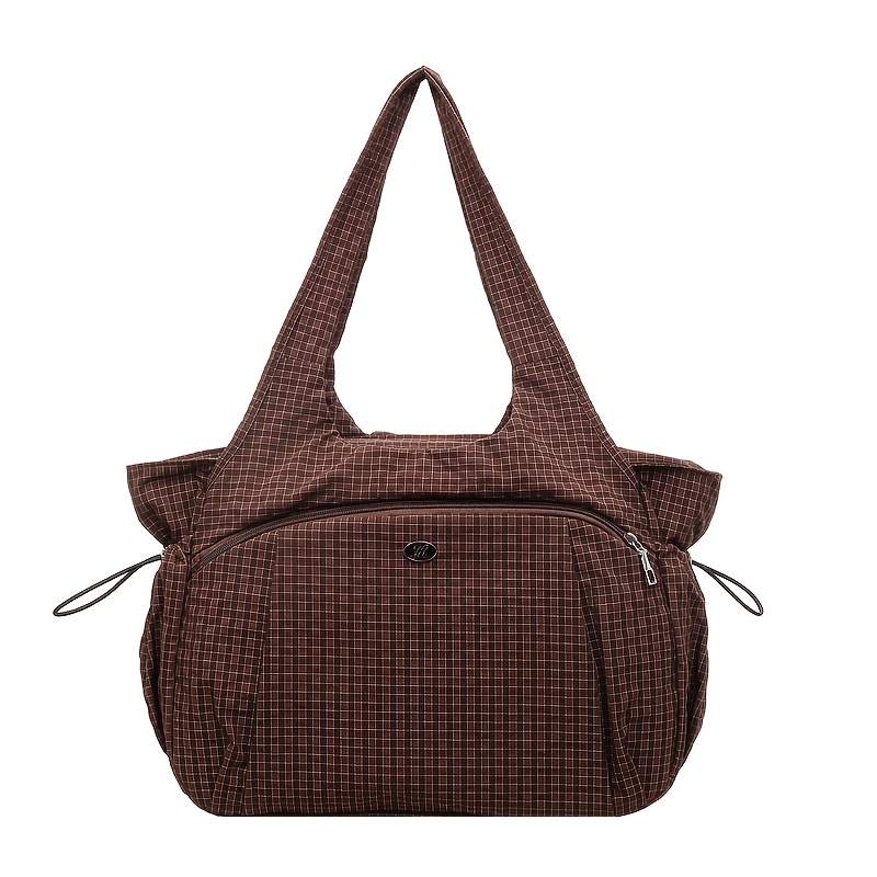 TEMU Sac Tote Matelassé à Carreaux, Élégant, Polyvalent, Décontracté et Minimaliste – Doublure Épaisse en Polyester, Fermeture Éclair et Bandoulières