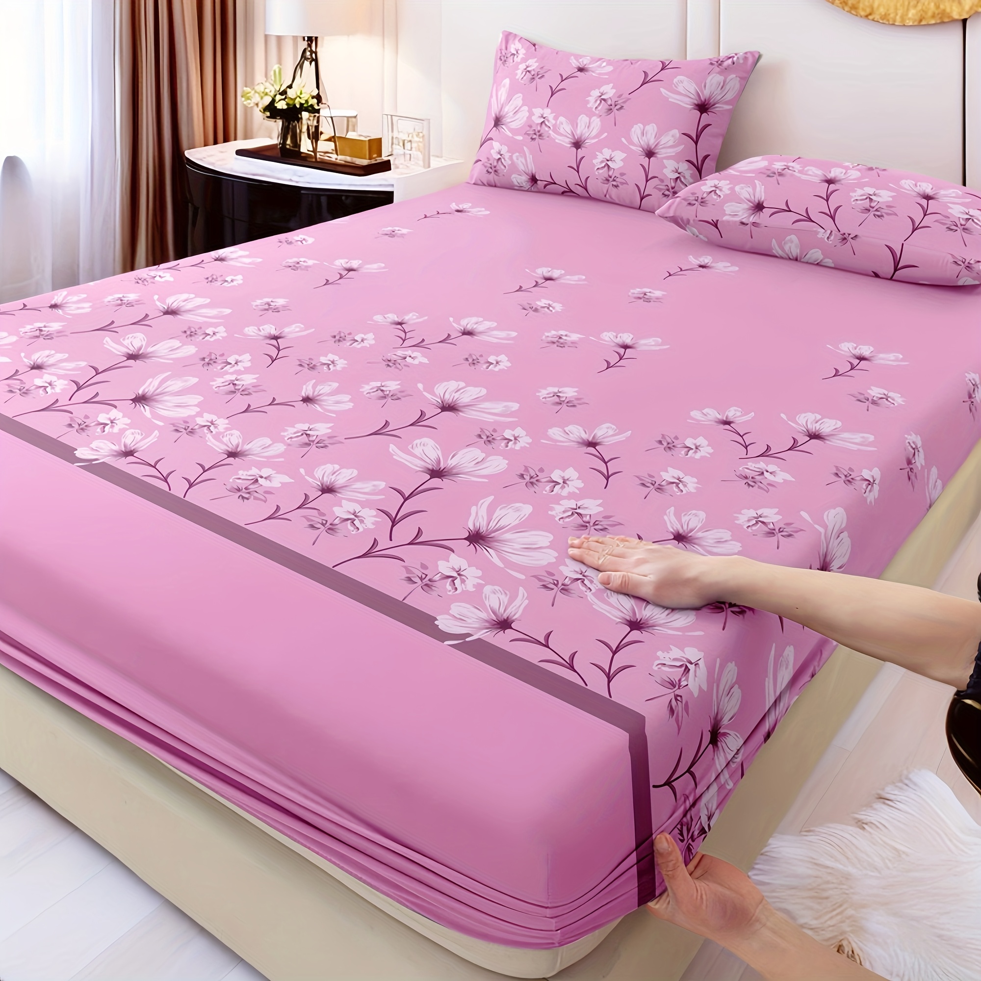 TEMU 3pcs Fitted Sheet Set / 2 Pillowcases / 1 Fitted Sheet / Twin Bed / Full Bed / Queen Bed / King Bed, Soft And Skin-friendly / - , Easily Fits