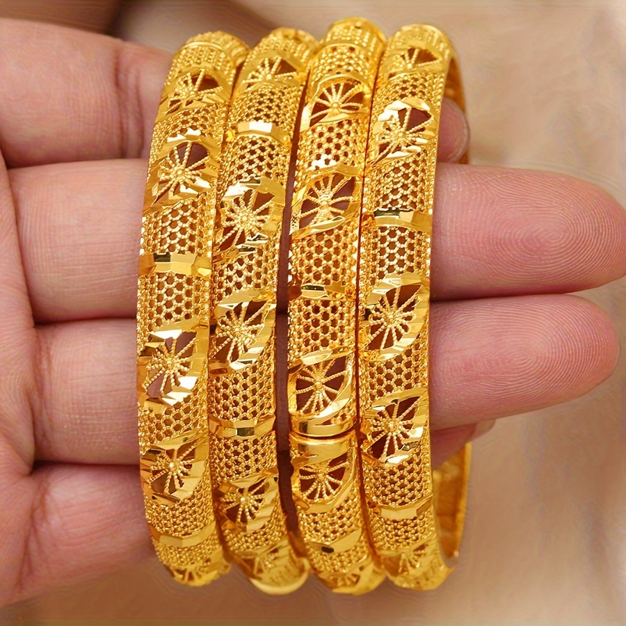 4pcs Copper Dubai Women's Bracelet Hollow Design Openable Classic Style