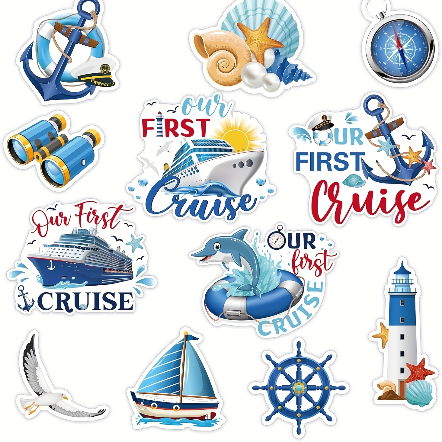 TEMU 12pcs Cruise Door Magnets - Nautical Ship Anchor Refrigerator Stickers, Carnival Cruise Party Decorations, Cabin Door/freezer Magnetic Stickers,