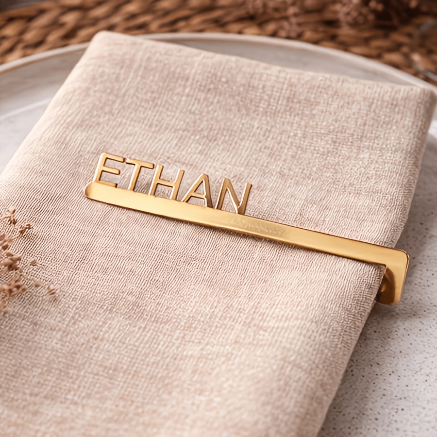 TEMU 1pc Laser-cut Personalized Napkin Holders & Name Tags - Acrylic Napkin Rings Suitable For Weddings, Birthdays, Parties With Names/text, Table