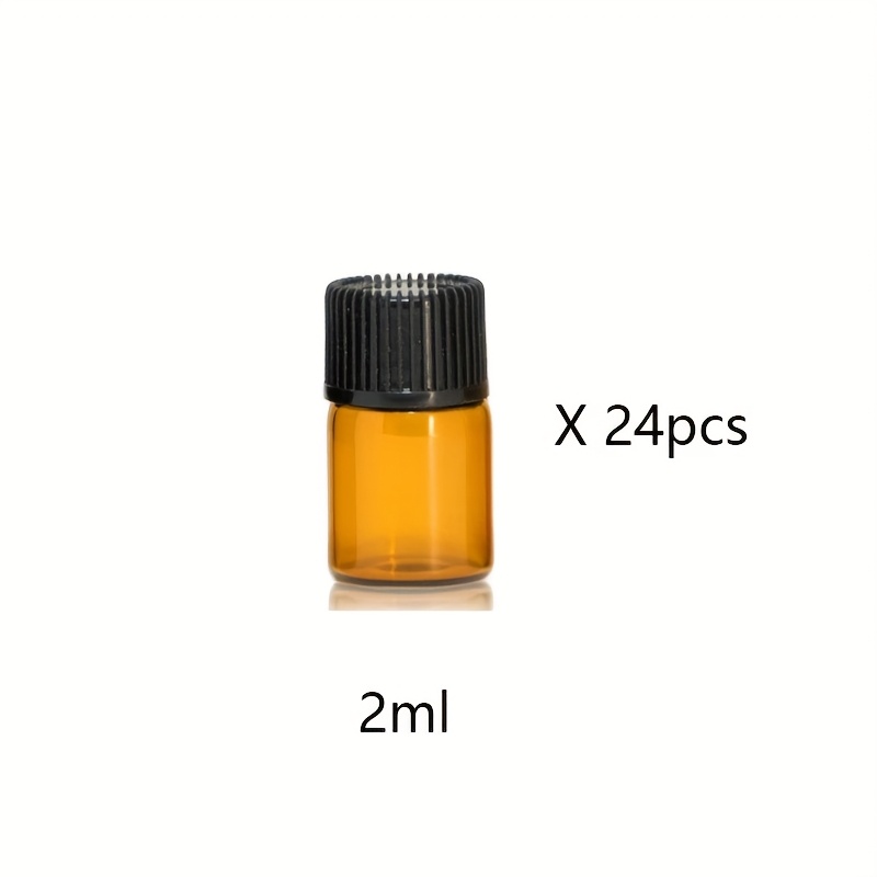Image of 24pcs 1ml 2ml 3ml 5ml Amber Sample Bottles, Glass Essential Oil Bottle, With Black Screw Caps, For Travel Essential Oil And Perfume Vials Bottles