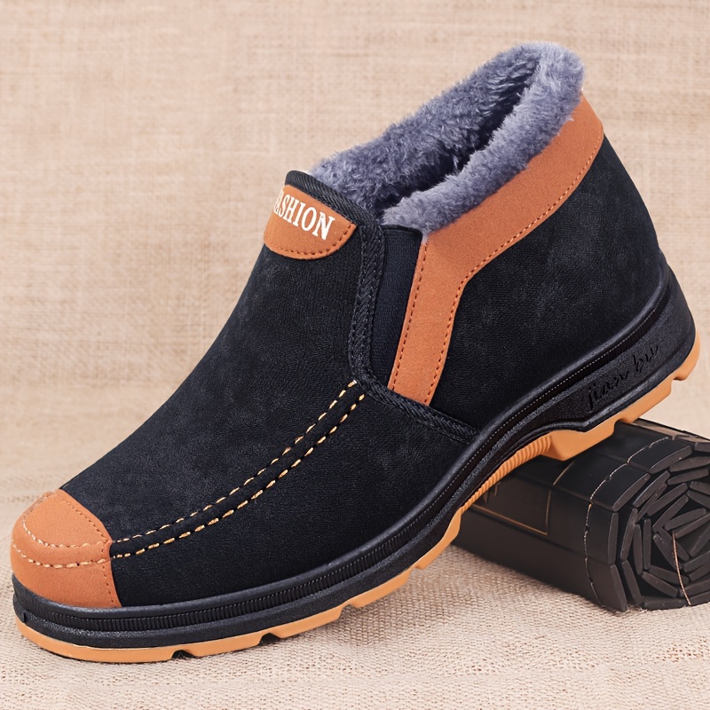 Image of Warm And Comfortable Men's Snow Boots - Slip-resistant Ankle Boots For Outdoor Hiking And Trekking - Synthetic Plush Lined Winter Loafers
