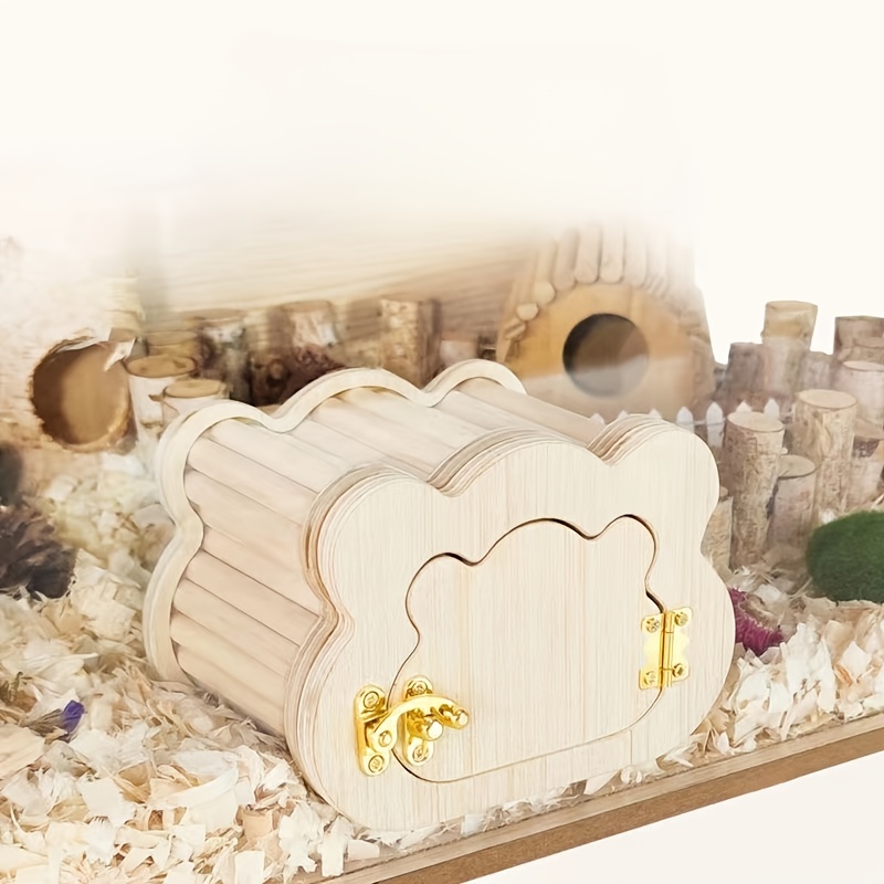 Image of -through Hamster Wooden House, Hamster Hiding House, Landscape Supplies Hamster Furniture