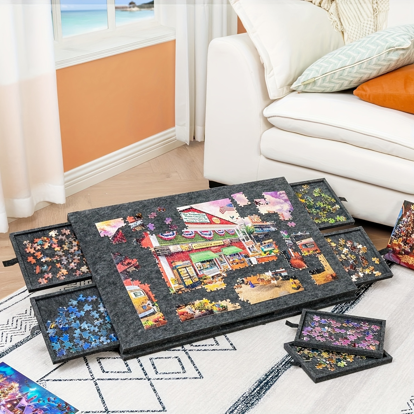 Tapis De Puzzle Roulant 1500 Pièces – Feutre Avec Tube Gonflable, Sac Et Compartiments