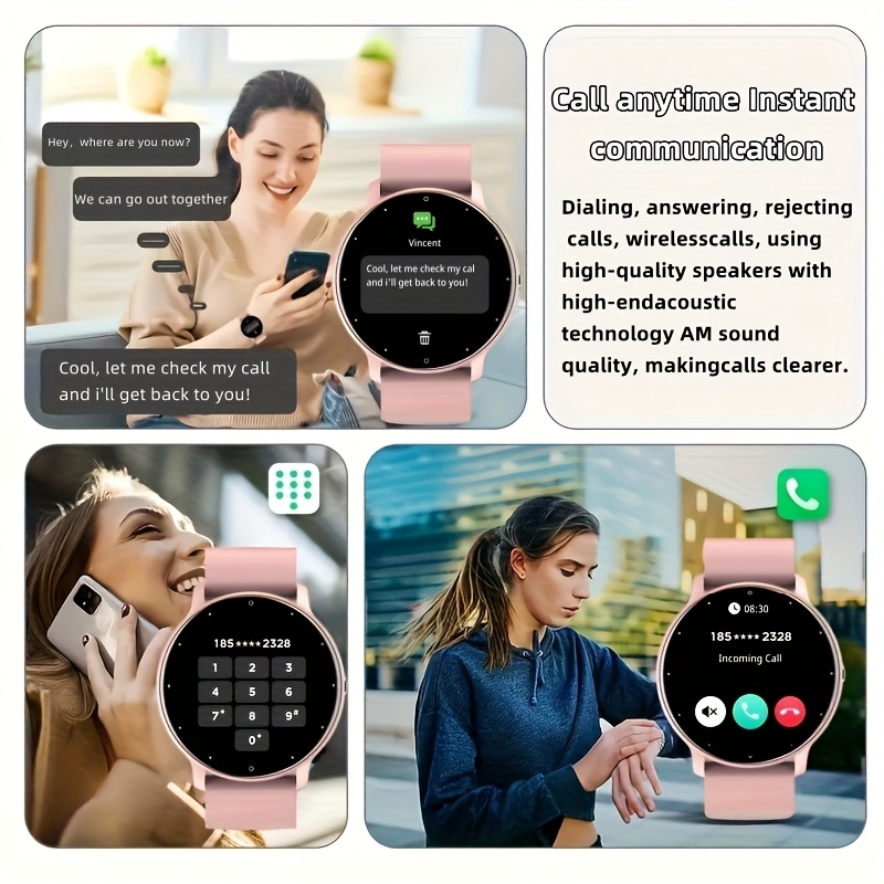 Montre Connectée 2024, Cadeau pour Hommes/Femmes, Monture Sportive à Écran Tactile Complet avec Appels Sans Fil et Notifications de Messages, 100+ Modalités Sports Adaptées aux Smartphones Android & IOS
