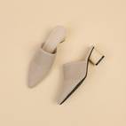 womens solid color pointed toe heel block heel slip on fabric upper daily casual shoes breathable for women