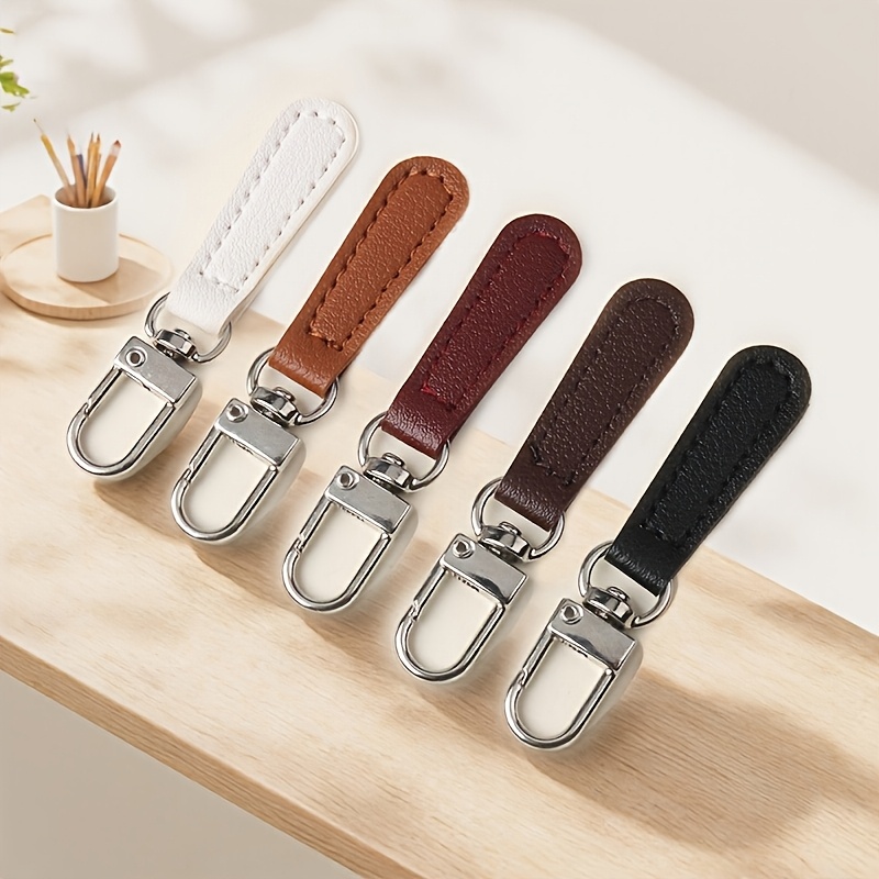 5pcs/7pcs/11pcs Detachable Pull Tab With Leather, Replaceable Metal Pull Tab For Luggage, Clothing, Zipper Slider Pendant Keychain Additions