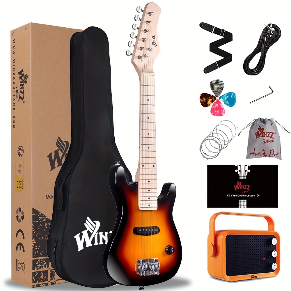 

Winzz Tg-e2 30 Inch Electric Guitar Package With Amp, Gig Bag, Picks, Cable, Strap, Extra Strings, Solid Wood Body, , Small Size