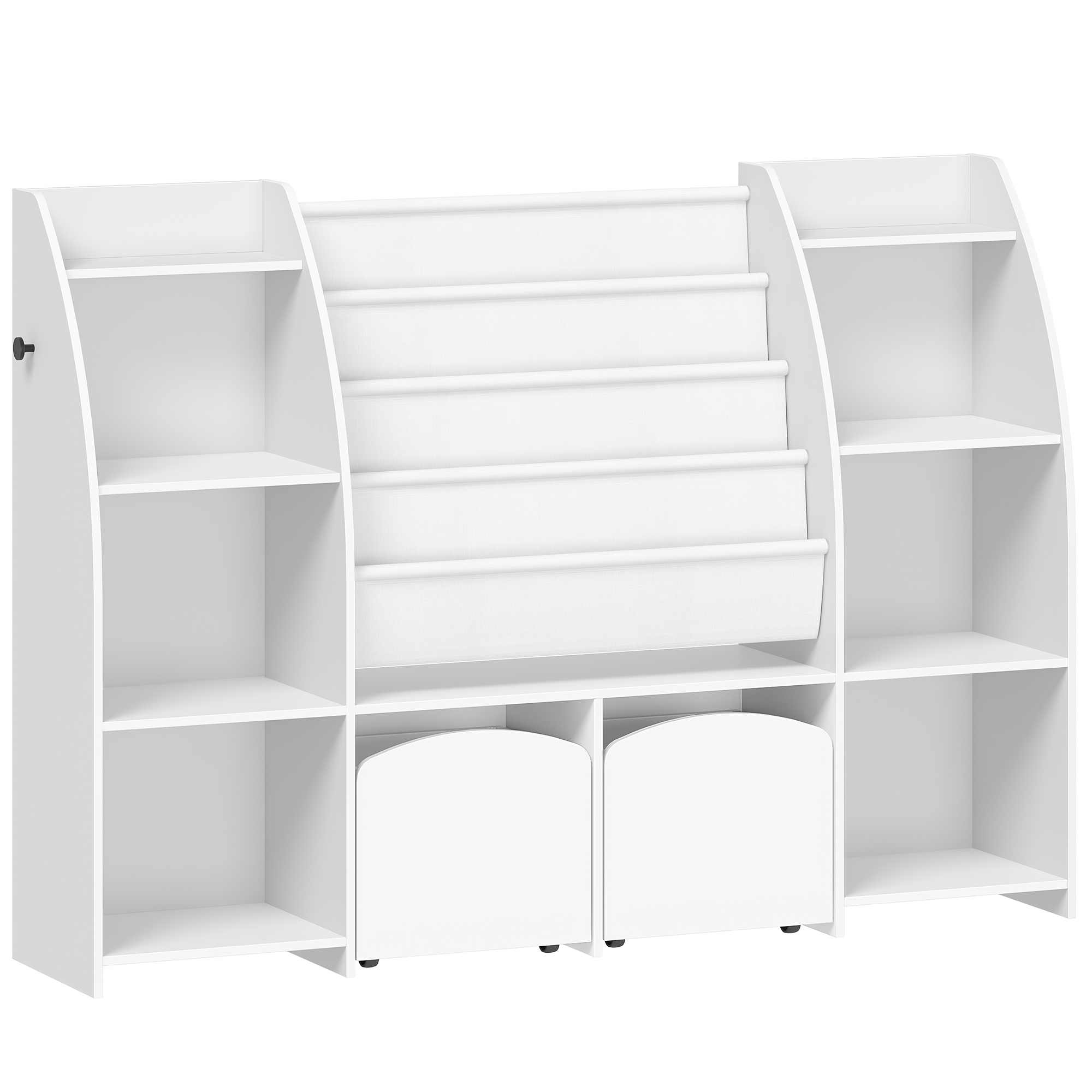 Image of Children's Shelf With Newspaper Rack, Children's Bookshelf With 3 Columns, 4 Shelves, Shelf, Children' Box, For Children's Room, Living Room, 30 X 140 X 100cm, White