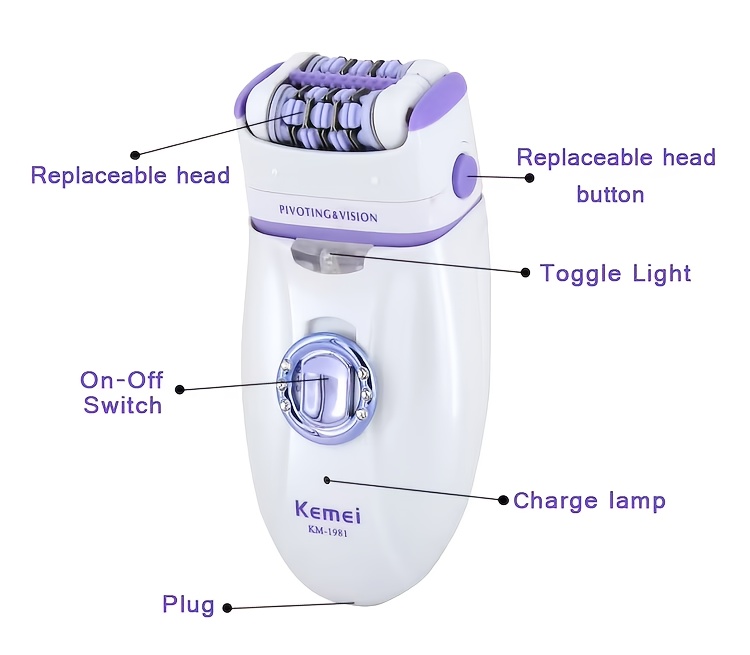comei womens electric hair remover epilator km 1981 multifunctional   file callus remover cordless rechargeable for body facial legs   hair trimmer Product details 3