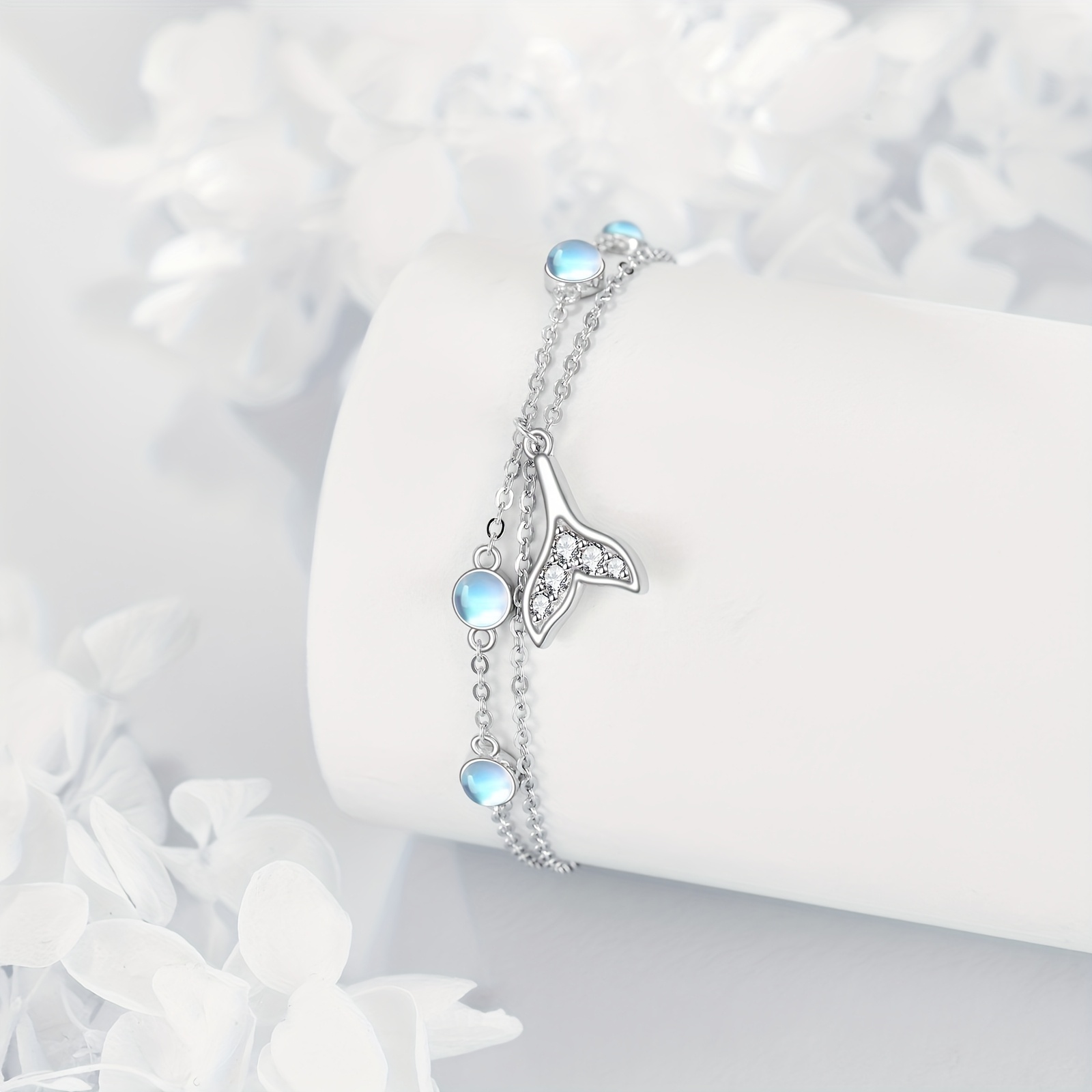 Moonstone Mermaid Tail Sterling Silver Anklet Beach Jewelry