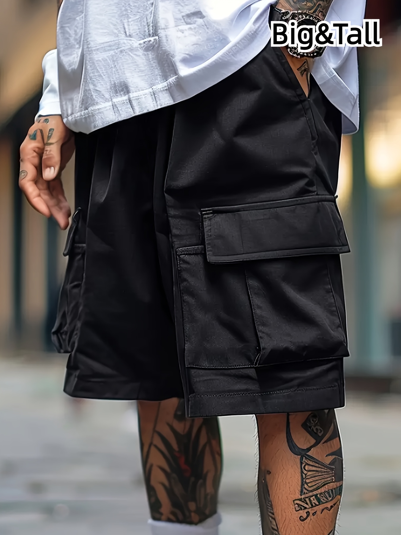 mens gift a trendy plus size casual cargo shorts with drawstring elastic waistband and four pockets   everyday   simple   commuting and streetwear in summer sizes 2xl 6xl plus size Product details 0