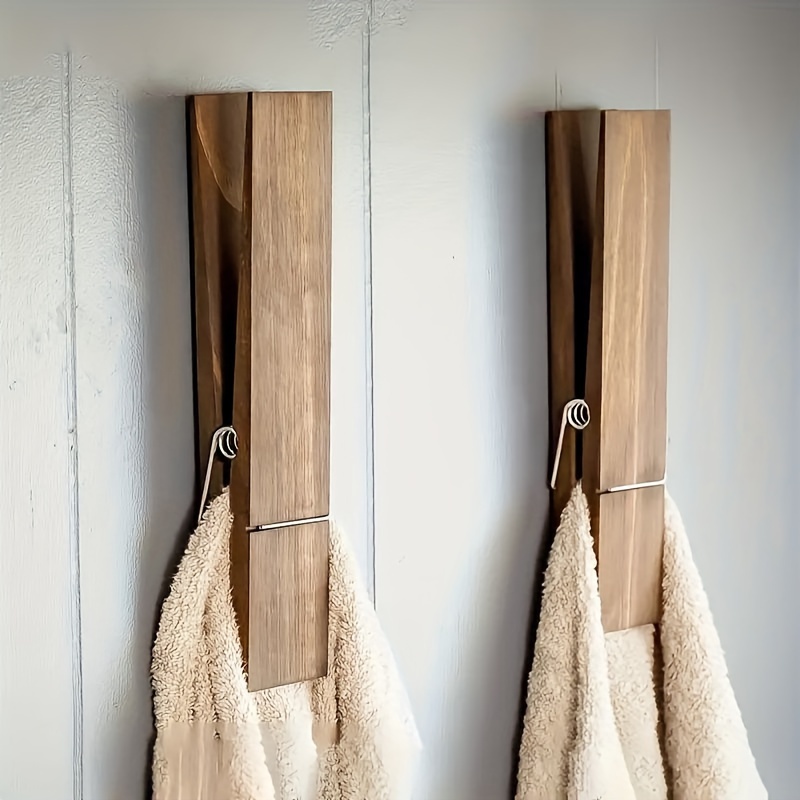 

1pc Extra-large Wooden Towel Holder With Hooks - Modern Farmhouse Bathroom & Laundry Room Wall Decor