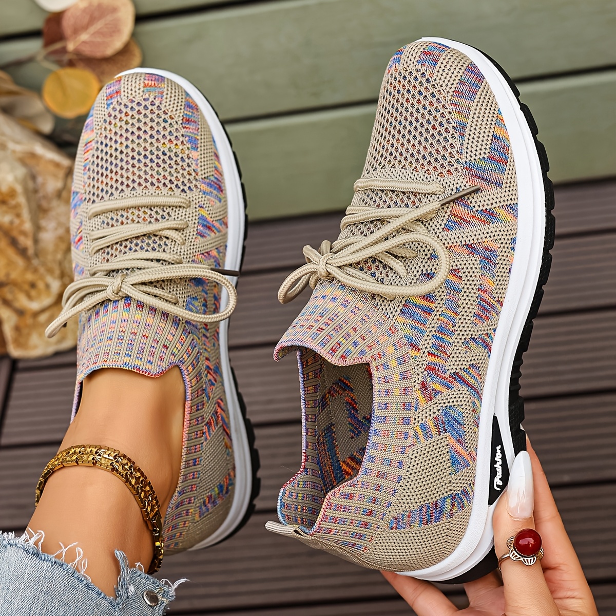 E-shop Ein Paar neue lässige Sneaker für Frühling Herbst, mit mehrfarbigen Streifen, weichen Sohlen, leicht bequem. Ideal zum Spazierengehen, , für die