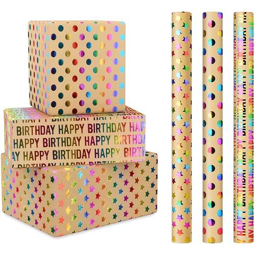 3/5 Rolls, Birthday Gift Wrapping Paper, 43cm x 300cm, Brown Paper, Recyclable Gift Paper, Birthday Gift Wrapping Paper for Occasions, Foil Birthday Wrapping Paper, Funny Wrapping Paper, Party Supplies, Festive Packaging, Rustic Wrapping, Natural Look, Durable Paper, Recyclable Material, Paper Sheets, Wrapping Rolls, Ecoconscious Buyers,