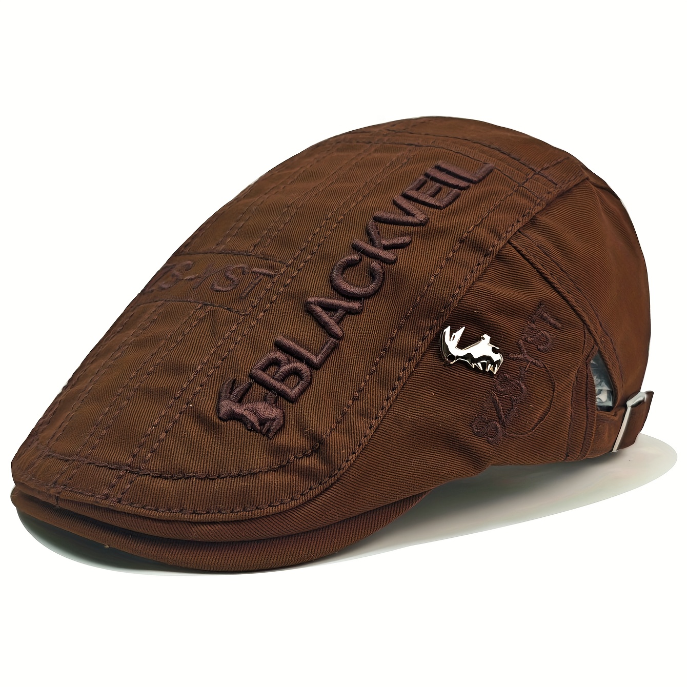 ✨NEW Vintage style Brown Embroidered newsboy  hat Cap Vintage Cotton Letter Embroidery Beret Adjustable Flat  main image 3