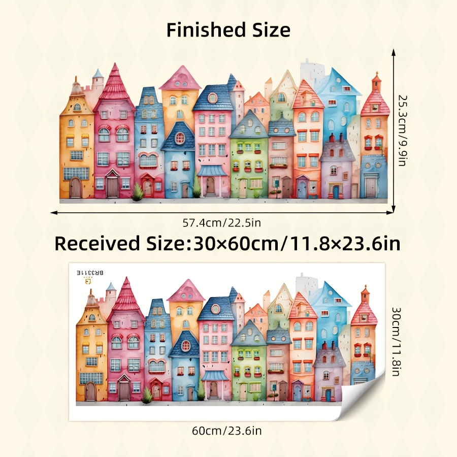 Watercolor Wall Stickers - & Stick, Removable Pvc Art Decals, Modern Architecture Theme For Bedroom, Living Room, Hallway - Vibrant Pastel Houses Design