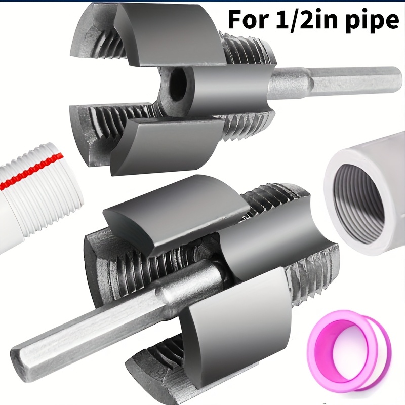 2-Piece Dual-Function Pipe Threading Tool For Electric Drills – Cuts 1/2 Inch & 3/4 Inch Internal/External Threads On Plastic Pipes
