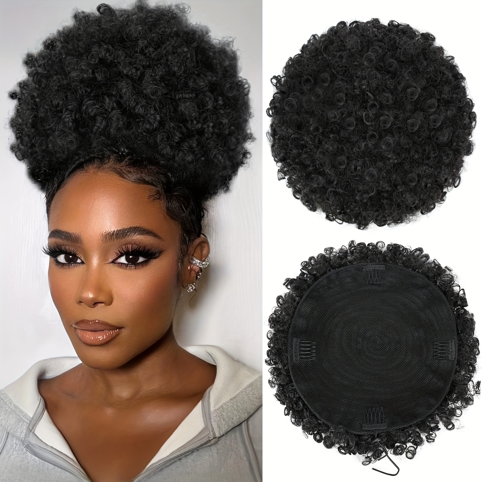 TEMU Super Large Drawstring Ponytail For 6 Inch Afro Puff Drawstring Ponytail Synthetic Short Afro Curly Afro Bun Extension Hairpieces