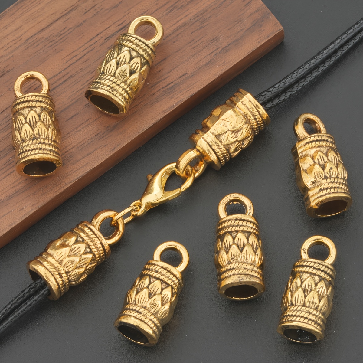 20pcs Antique Golden Lotus Pattern Rope Buckles for Crafting