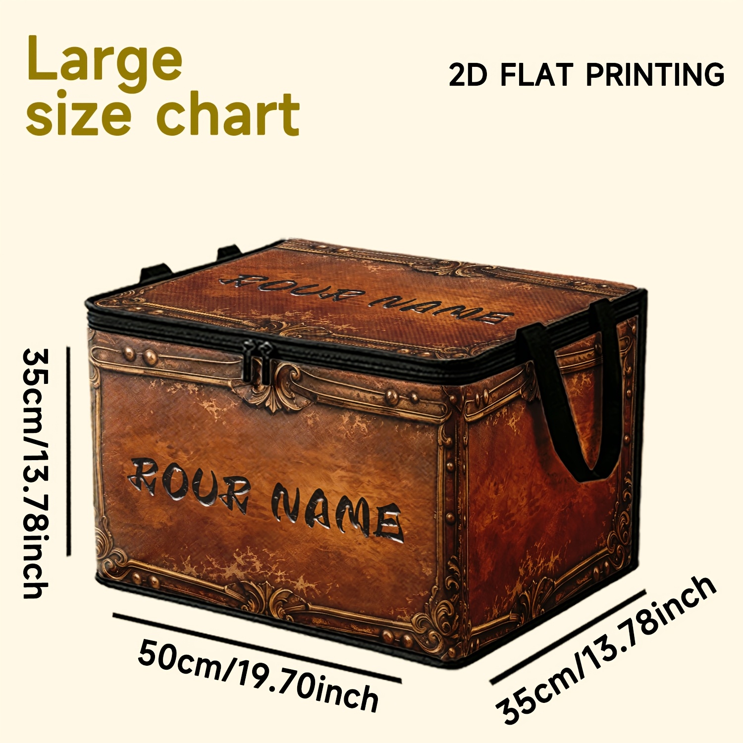 TEMU 1pc Zipper Foldable Storage Box, Name Customization , Western Pattern Print, Suitable For Bedroom, Closet, Study, Dressing Table, Organizing