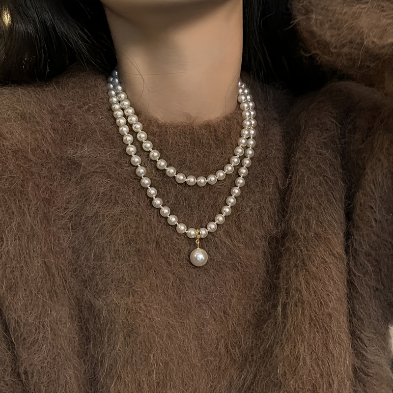 Women's Long White Glass French-Style Necklace, Elegant Gift