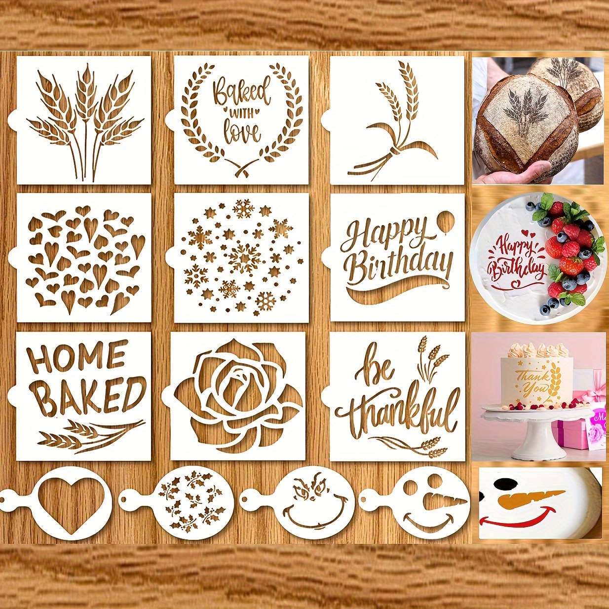 

13pcs Sourdough Decorating Stencil Set - Plastic Templates For Baking, Pies, And Cookies