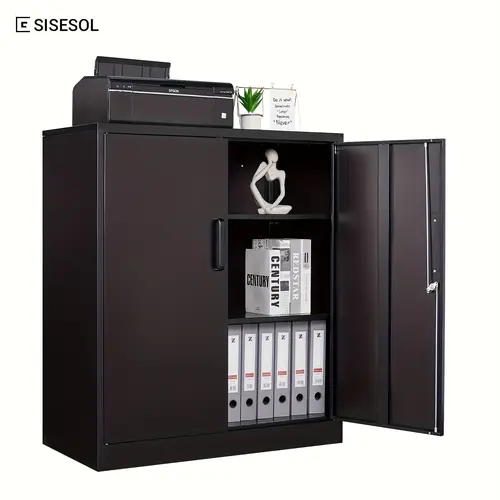 metal storage cabinet with 2 adjustable shelves steel counter cabinet with lockable doors for home office