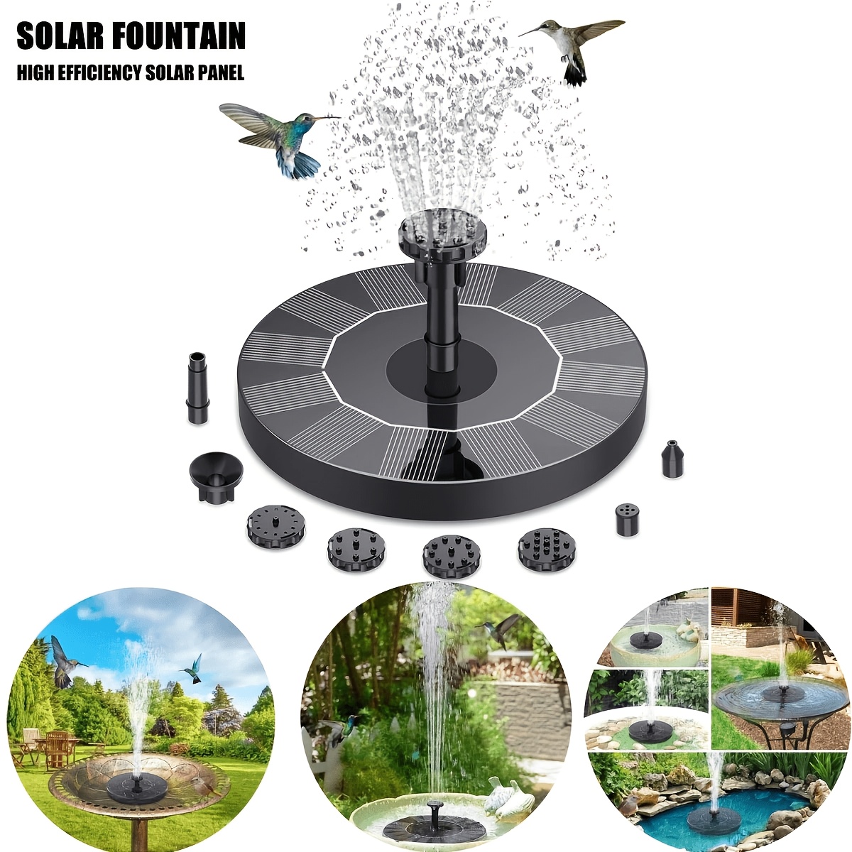 TEMU 1.8w Solar Fountain, Floating Water Pump, Multi-functional Nozzle, Suitable For Outdoor Bird Baths, , And Recirculating Water Features.