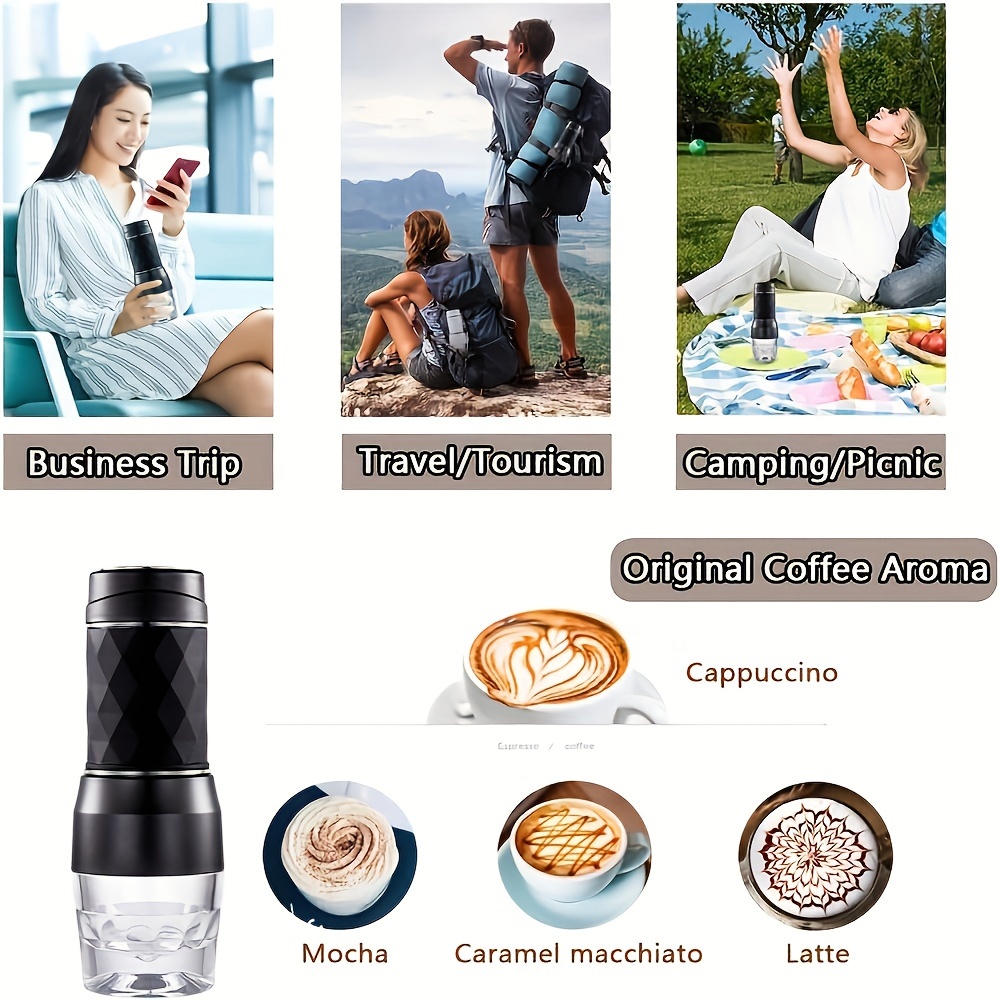 1pc travel coffee maker portable espresso machine manual espresso with rich thick crema mini coffee maker using capsule ground coffee handy espresso maker for travel camping outdoor hiking use details 9