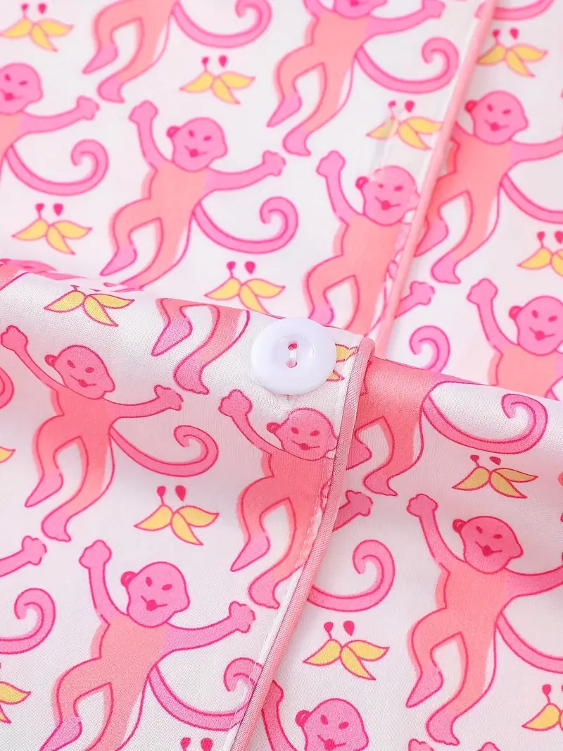 three sets of womens pajamas set womens pajamas set combination knitted fabric short sleeved button top and matching pants full body print collar and pocket details suitable for adult pajamas set Product details 5