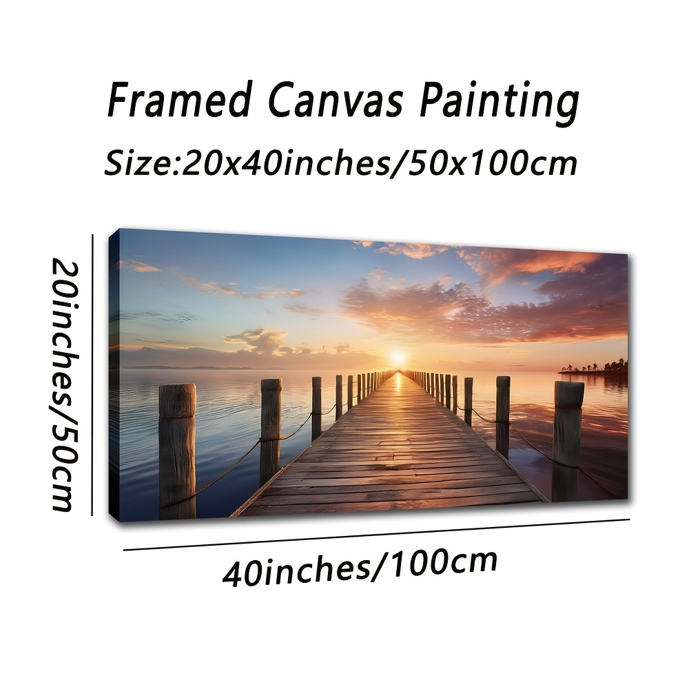 TEMU 2d Flat, 2d Flat, A Large Framed Canvas Artwork Depicting A Stunning Sunset Over A Small Bridge, Decorating Walls In Bathrooms, Living Rooms, Or