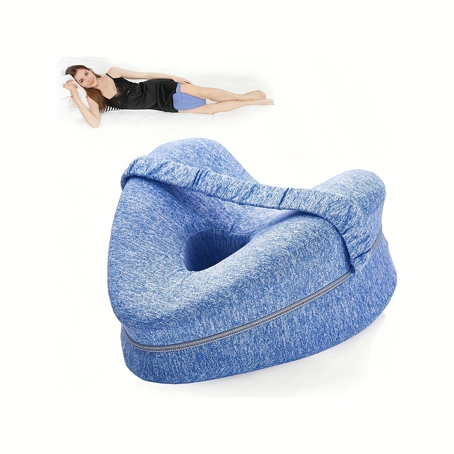TEMU Ergonomic Sleep Knee Pillow And Leg Support Cushion With Non-slip Elastic Band, Light Beige Breathable Fabric, - Bedding Additions, Blue, Soft