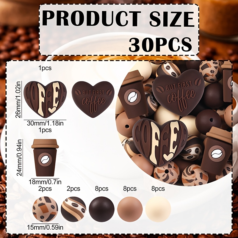 TEMU Ensemble de 30 perles en silicone 3D de cœur noir pour tasse à café - Perles focales en silicone, perles pour la fabrication de bijoux, design